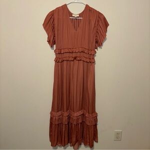 Bohme Willa Ruffle Dress Rust with Ruffle Tiers Size Small